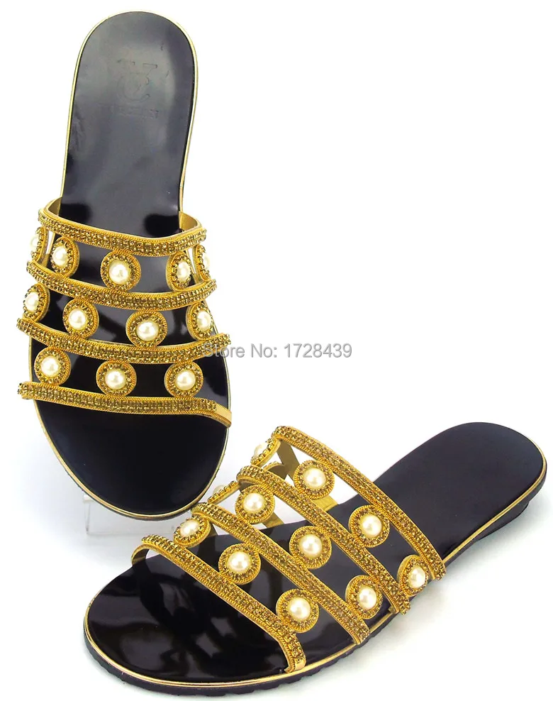

nice-looking Summer Retro Rhinestone Thick Heel Flattie Women Crystal Sandals Flat Sandals! ETH766-3