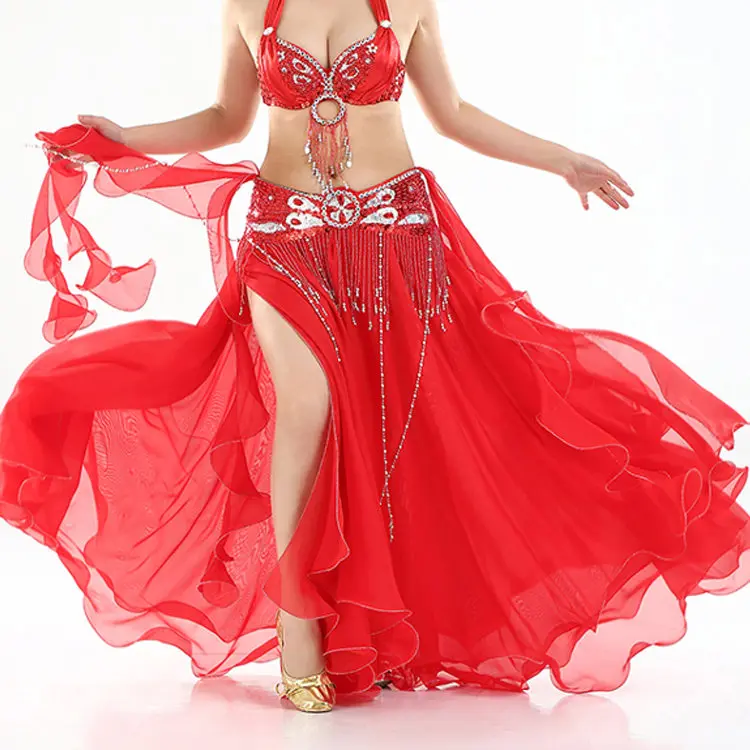 Горячая Распродажа, профессиональная юбка для танца живота, 13 цветов, сексуальная Длинная юбка для фламенко, с разрезом по бокам, для женщин, девушек, костюм для танца живота, юбки - Цвет: Красный
