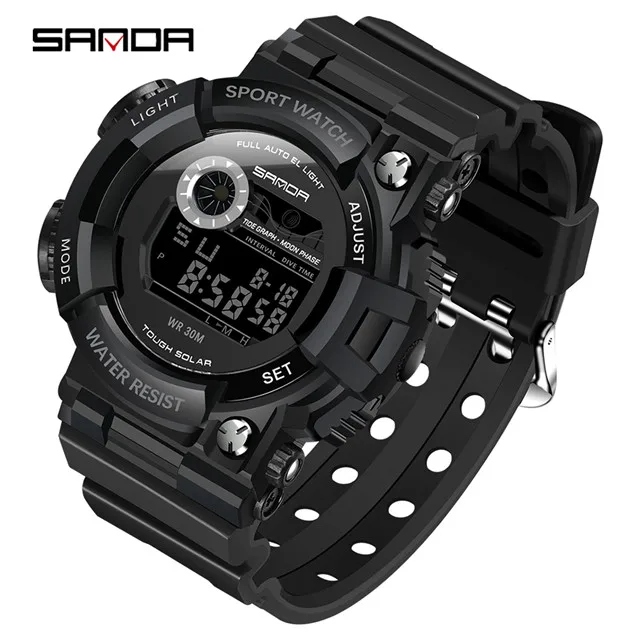 SANDA New Sports Men's Watches Top Brand Luxury Military Quartz Watch Men Waterproof S Shock Clock relogio masculino - Цвет: full black