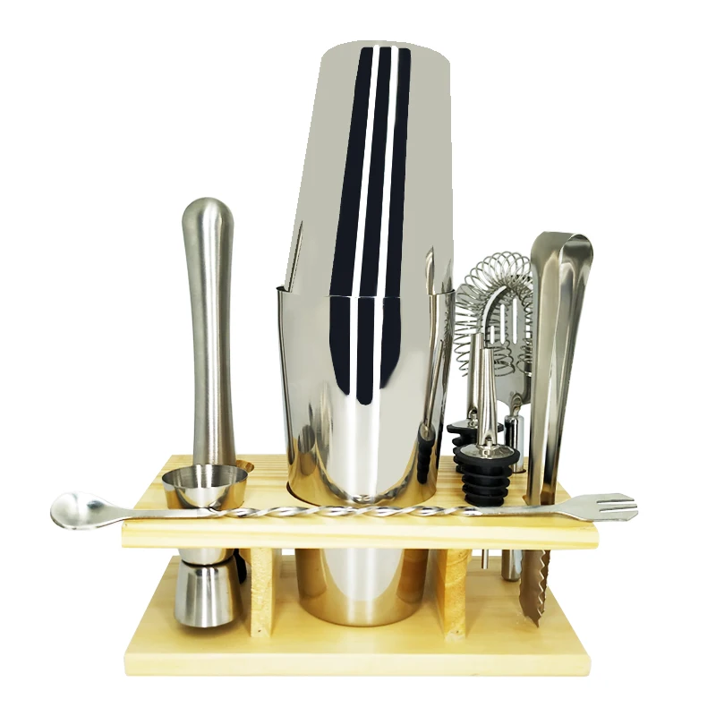 

Bartender Kit-2-10 Piece Bar Tool Set with Stylish Wood Stand-Professional Cocktail Shaker Set and Bar Tools