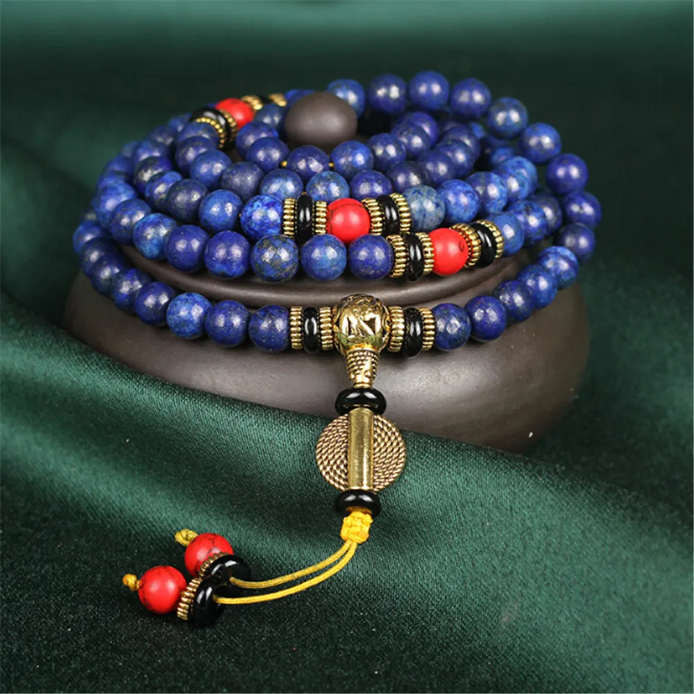 Элегантный 5А император Лазурит Камень браслет 108 буддийские молитвенные бусы мала ручной бисерный браслет для мужчин и женщин целебная энергия мужской