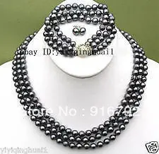 

Wholesale free shipping >>>>>BEAUTIFUL 3Row AAA 7-8mm Black Akoya Pearl Necklace Bracelet