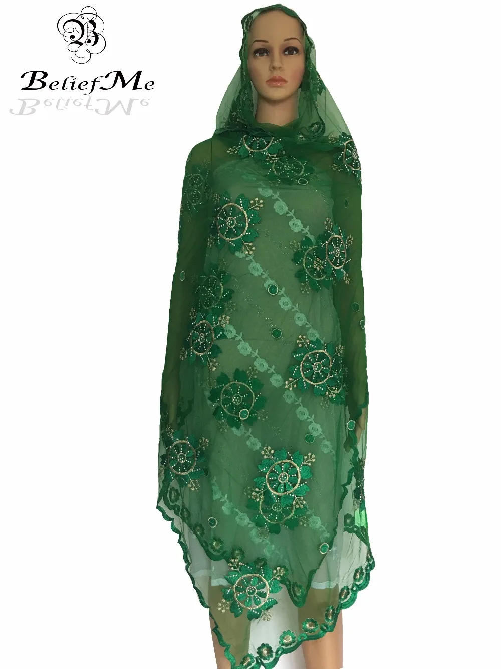 

2019 New Net plain embroidery Scarf African Muslim Women Scarf ,Nigeria green Big scarf for Shawls Wraps BM204