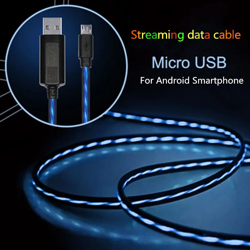 

Mirco USB Data Cable Visible Flowing Electroluminescent Light For iPhone 7 8 6 plus XR For Samsung Xiaomi Huawei LED Charge Line