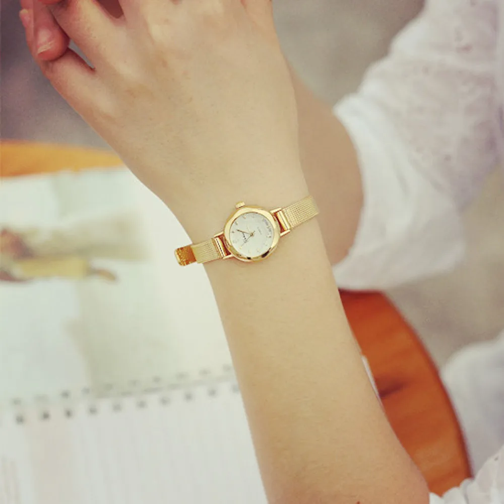 Модные повседневные часы, женские Кварцевые аналоговые наручные часы, женские часы с золотым сетчатым ремешком, часы с браслетом, Прямая поставка
