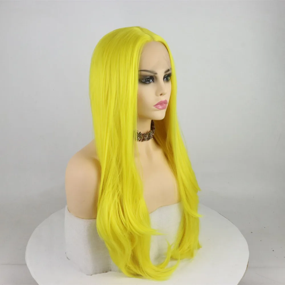 Marquesha реалистичный вид желтый прямой натуральный Hairline Термостойкое волокно синтетические кружева спереди Замена парик для женщин