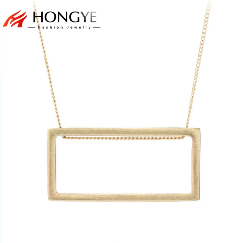 

Hot Selling Simple Jewelry Women Gold Silver Color Handmade Drawing Brushed Square Pendant Necklace Gros Collier Femme 2018