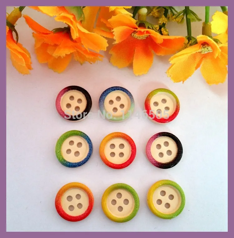 

200PCS Mixed color 4 Holes Cartoon Wood Sewing Buttons Scrapbooking 15mm garment Button for craft botoes para artesanato