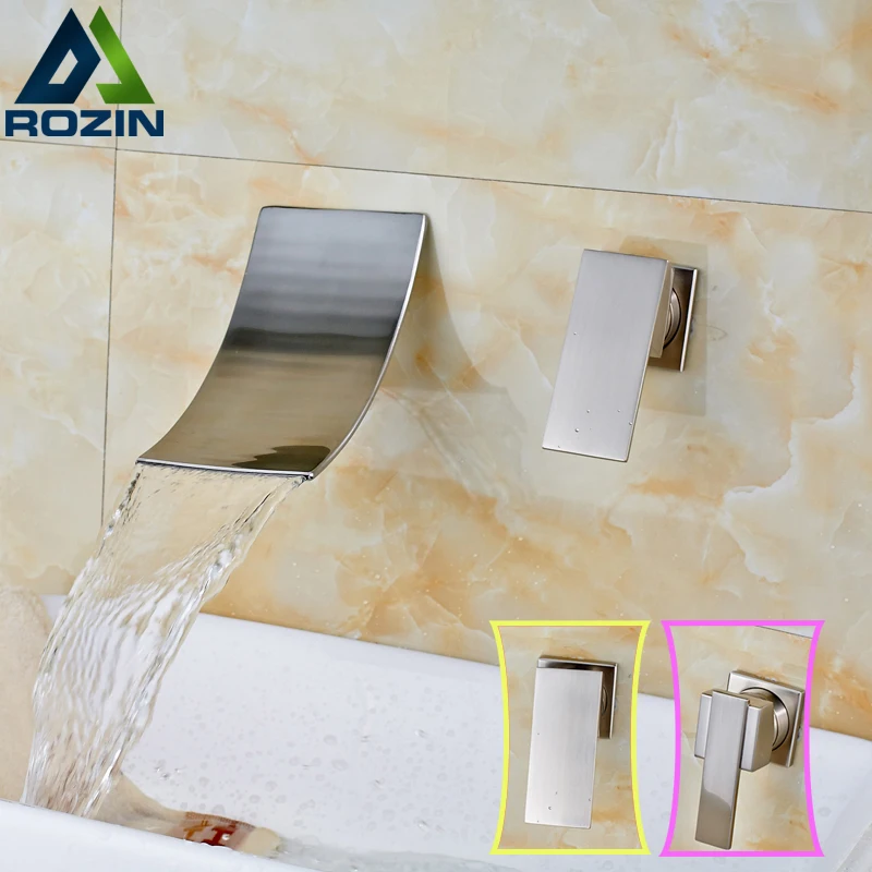 

Luxury Nickel Brushed In-wall Basin Faucet Wall Mounted Single Handle Two Holes Lavatory Sink Hot and Cold Mixer Tap