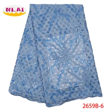 

African Sequins Lace Fabric 2019 High Quality French Lace Fabric Nigerian Tulle Mesh Lace Material For Dress XY2659B-6