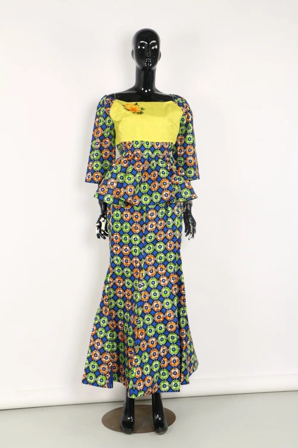 Женское платье, комплект из двух предметов, женские топы с коротким рукавом и длинная юбка макси, комплекты, африканская Русалка, макси Одежда 6XL BRW WY2631