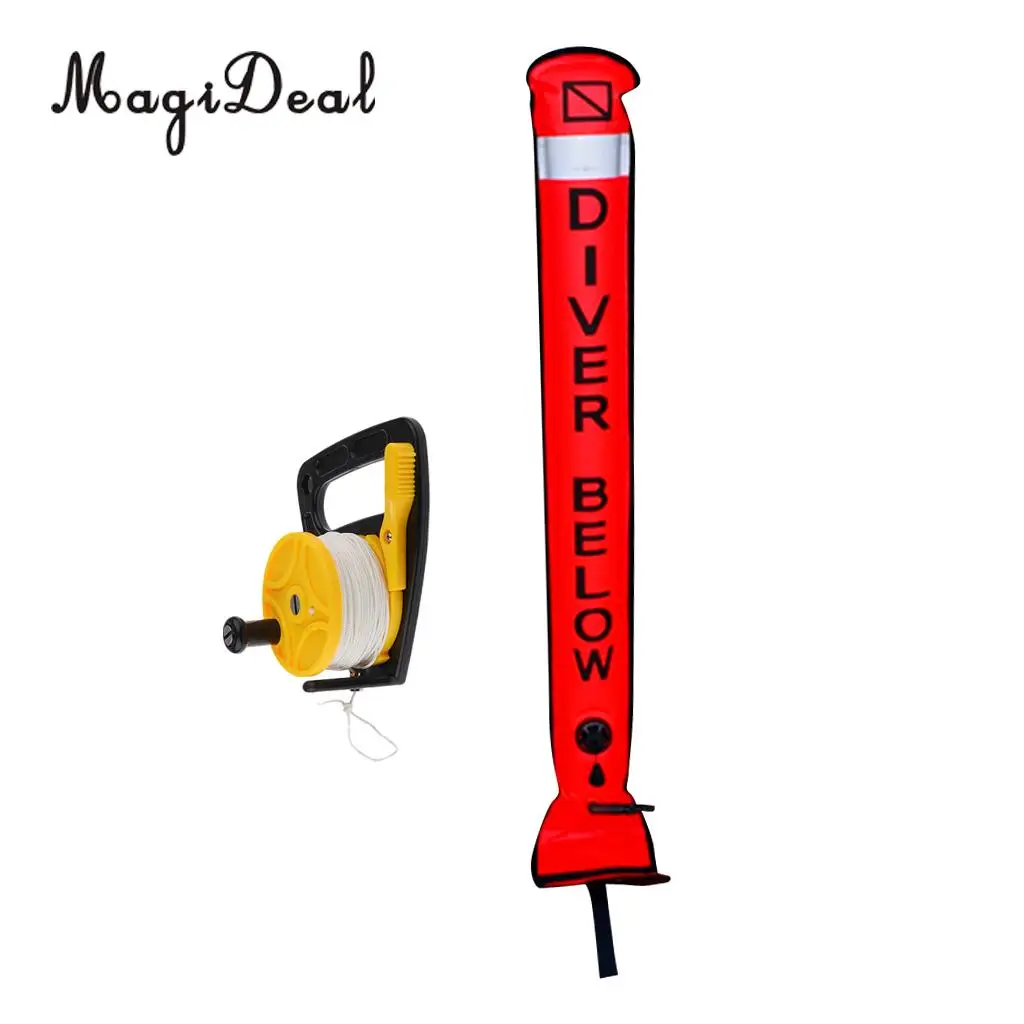 MagiDeal Professional Scuba Diving Diver Reflective Safety Sausage / SMB Surface Marker Buoy with Dive Reel Kayak Anchor