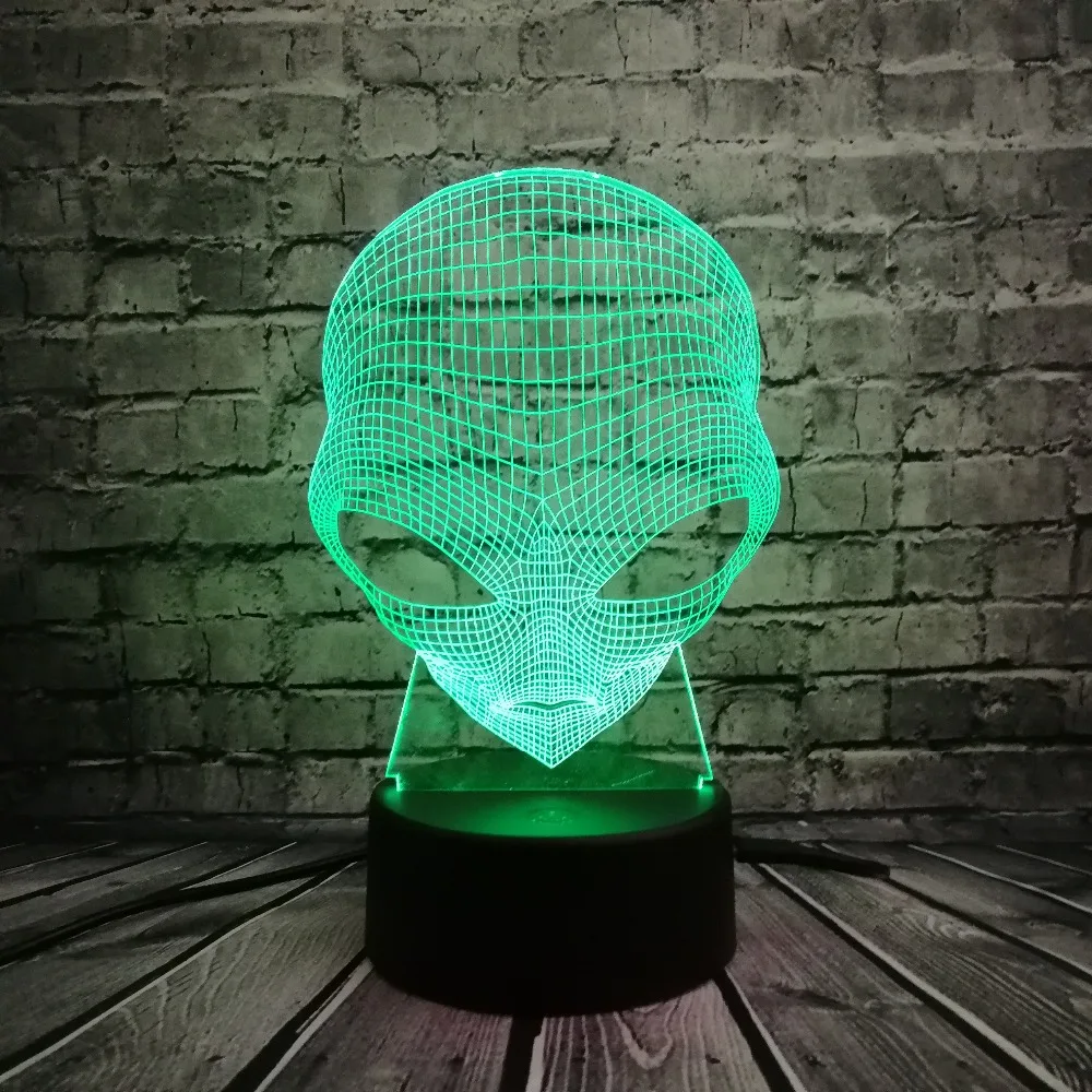 3D лампа голова инопланетянина Игрушка USB светодиодный светильник ing 7 цветов меняющий иллюзию Прохладный мальчик спальня декор настольный ночник светильник детский подарок на Хэллоуин