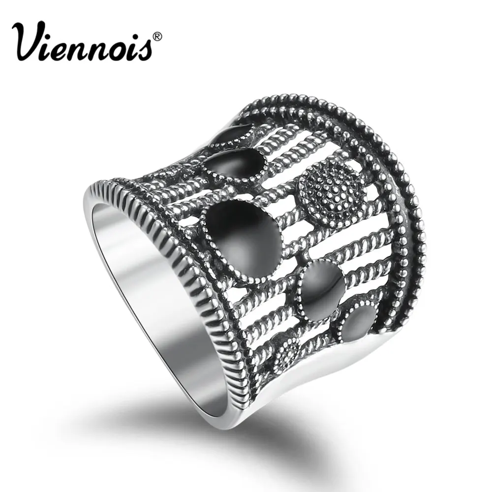 Viennois Золото серебро Цвет Vintage Размер кольца для женщин Черный эмаль ремесел