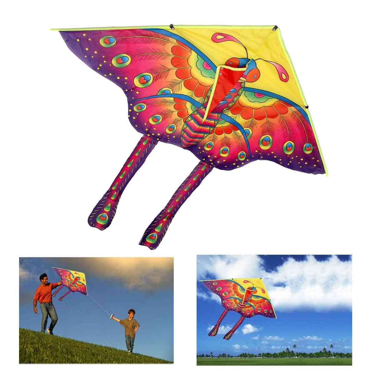 JIMITU 90*55cm Nylon Rainbow Butterfly Kite Outdoor Foldable Children's