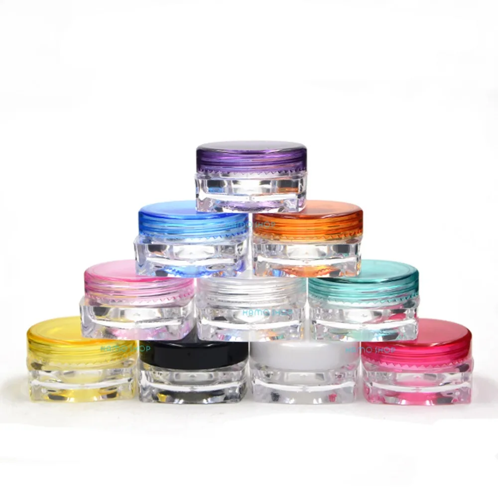 

20pcs 3g Mix 10 Colors Square Mini Cream Plastic Storage Jar Multi Cosmetics Container Display Sample Jars