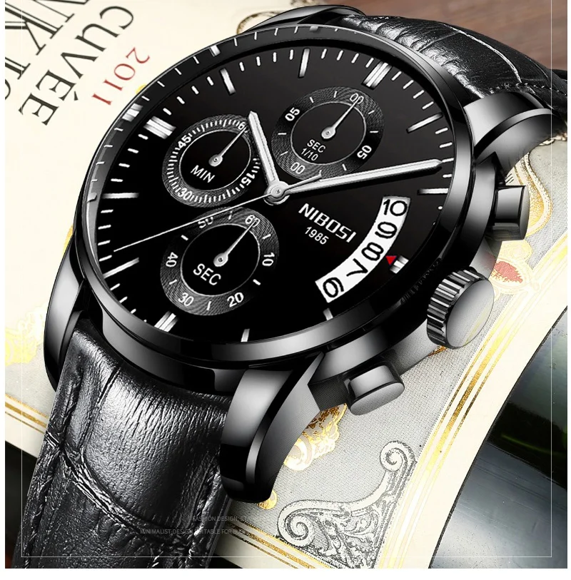 NIBOSI Mens Watches Top Brand Luxury Premium Luxury Fashion Luminous Waterproof Watch High-end Calfskin Pure Steel Strap Blue (11)