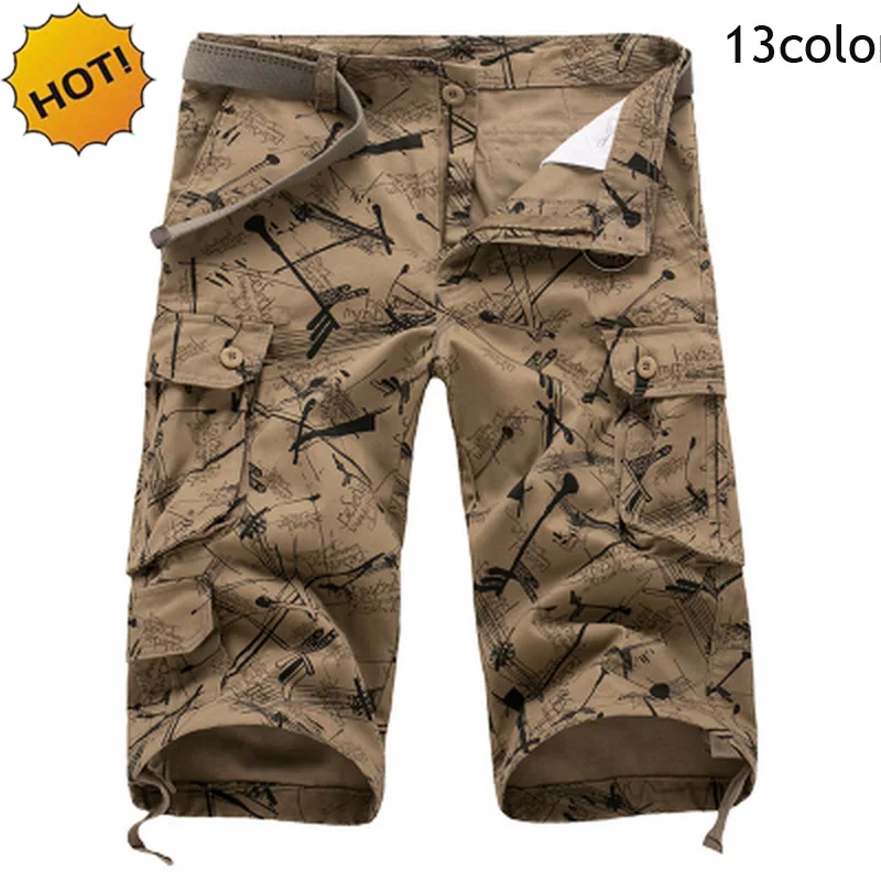 

Top Quality 2016 Summer OutdoorS Loose Baggy Camoflage 100% Cotton Army Multi-Pocket Straight Cargo Shorts Men Plus Size 44 46