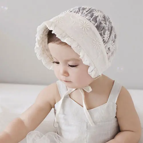 Sweet Princess Hollow Out Baby Girl Hat Lace-up Beanie Cotton Bonnet Floral Cap
