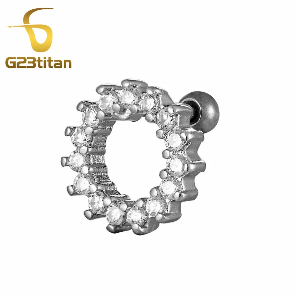 

1.2x6mm Crystal Helix Piercing Ear Cartilage Earrings Round Ear Tragus Labret Studs Women's Body Jewelery