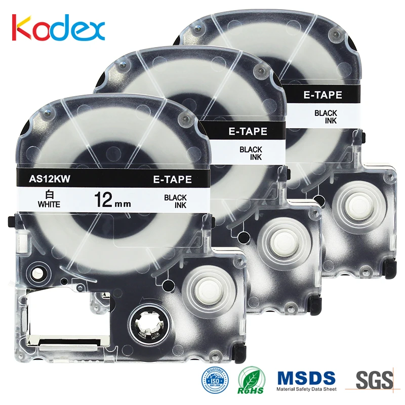 Kodex 3 шт./лот SS12KW кассеты ленты 12 мм совместим с Epson LW-300 LW-400 LW-600P LW-700 LC-4WBN принтер черный на белом фоне