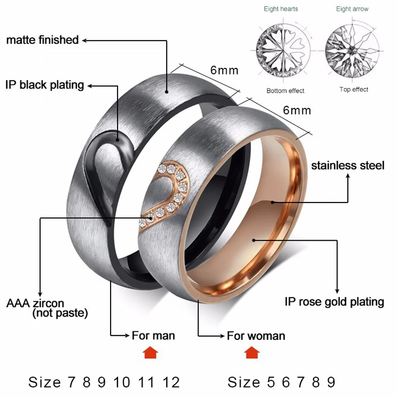 Men and Woman Love Heart Stainless Steel Wedding Band Promise Ring Engagement Couple Rings