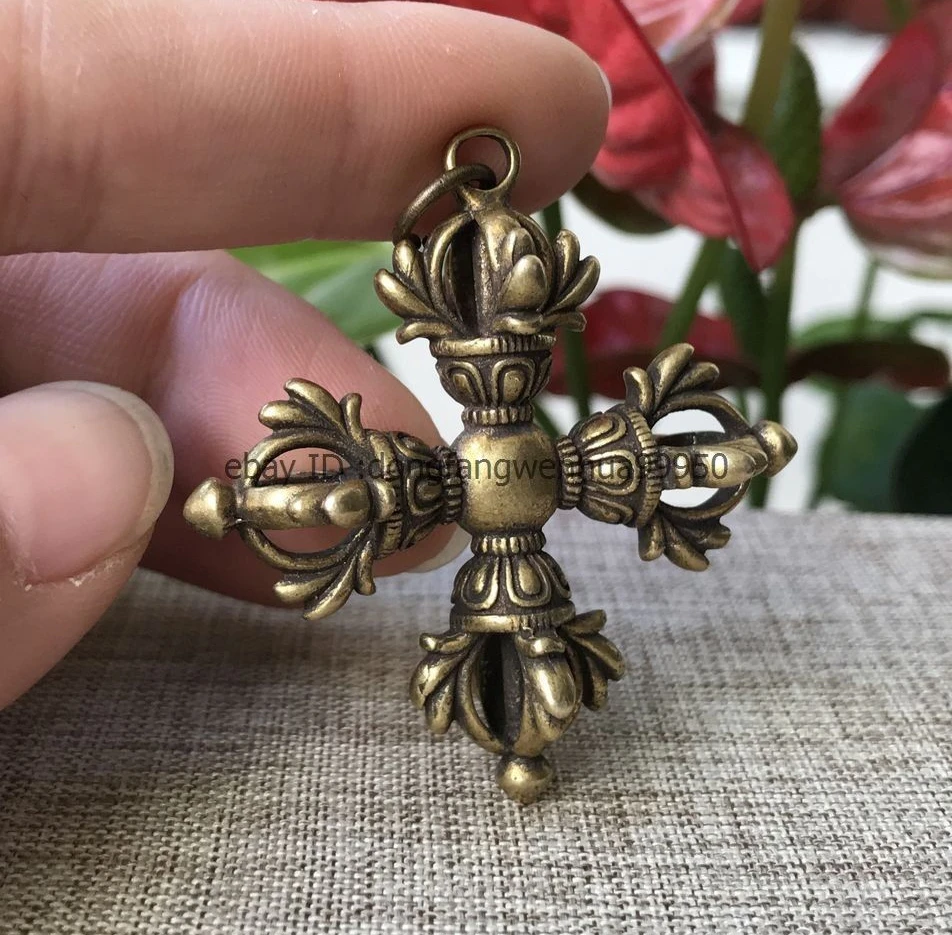 Китайский бронзовый медь 4 лепестка Dorje Vajra pestle exorcise evil Amulet кулон A02|Статуи и