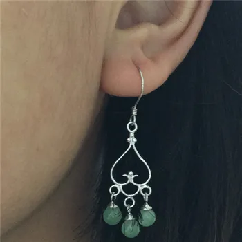 

Silver Earrings Chinese Traditonal Oriental Dorp Earrings for Women, 925 Sterling Silver Earrings Jewelry Green Stone