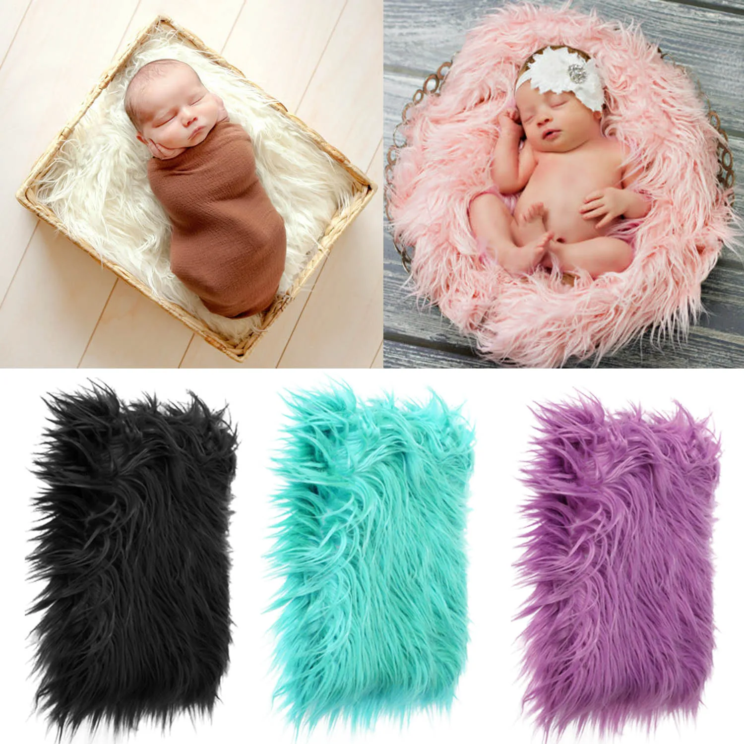 

Behogar 50 x 60cm Newborn Baby Infant Fake Fur Rug Blanket Photography Photo Background Props Basket Stuffer Filler Accessories