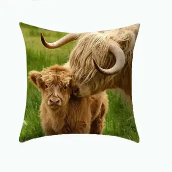

Lovely Highland Cattle Pillow Case 45*45 Pillow Cases Hand Painting Print Polyester Sofa Car Cushion Cover Home Dropshipping