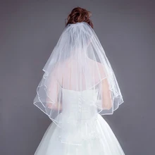 Белая свадебная вуаль, два слоя, фата с кончиком пальцев, Жемчужное свадебное платье, вуаль, тюль, лента, край, фата невесты с гребнем, женские аксессуары