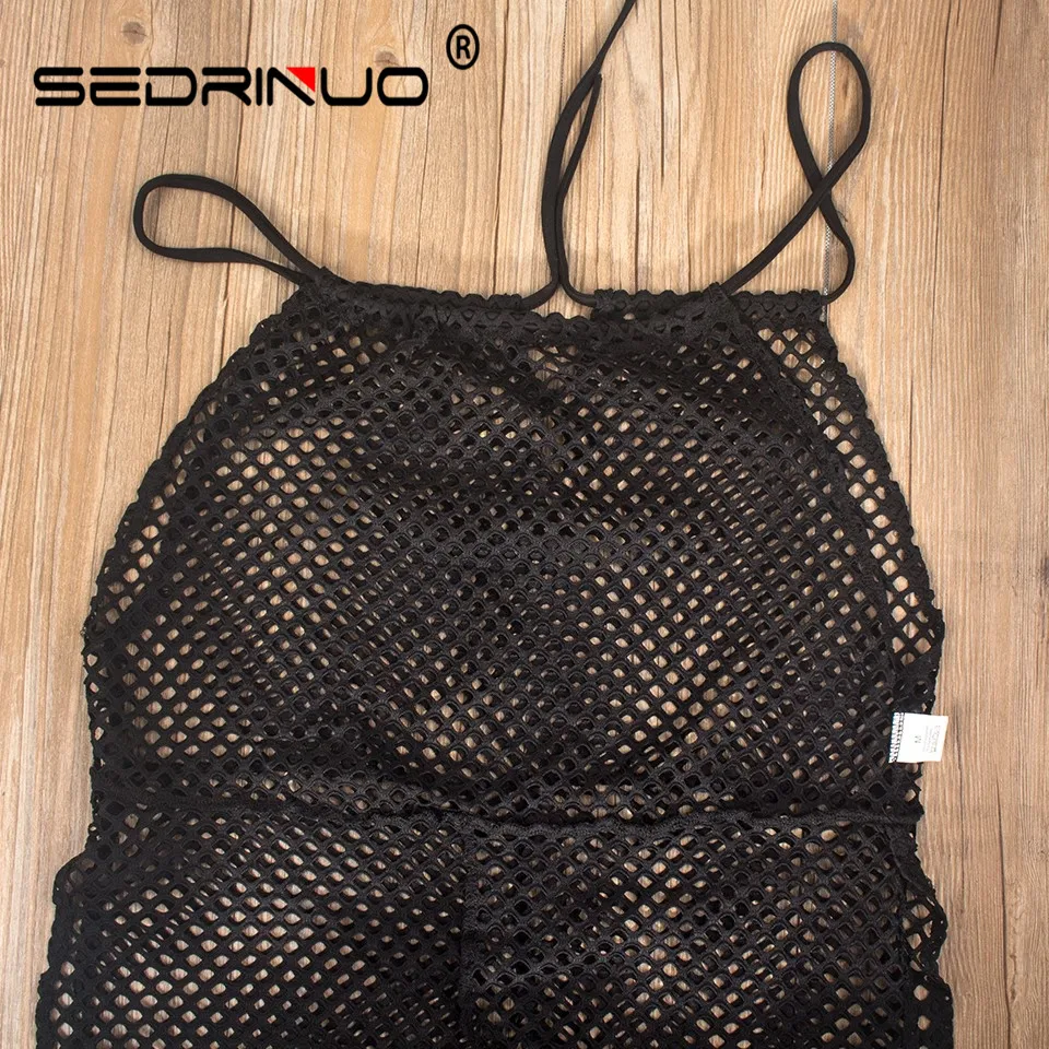 Sedrinuo 2019 новейший женский сексуальный черный сетчатый прозрачный комбинезон с