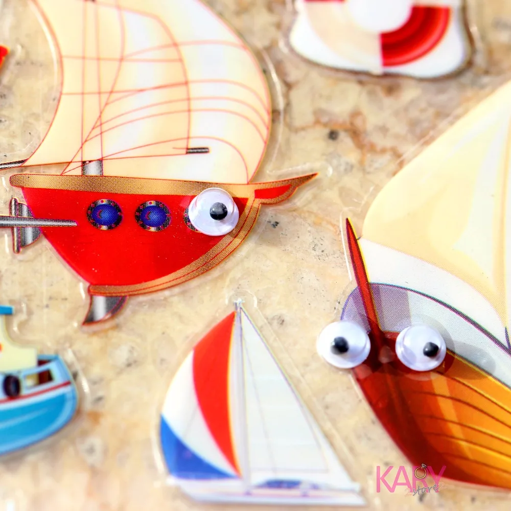

Cute Sailboat Cruise Ship Yacht Submarine Freighter Googly Eyes Scrapbooking Stickers Emoji Reward Kids Toys For Children WS03-3