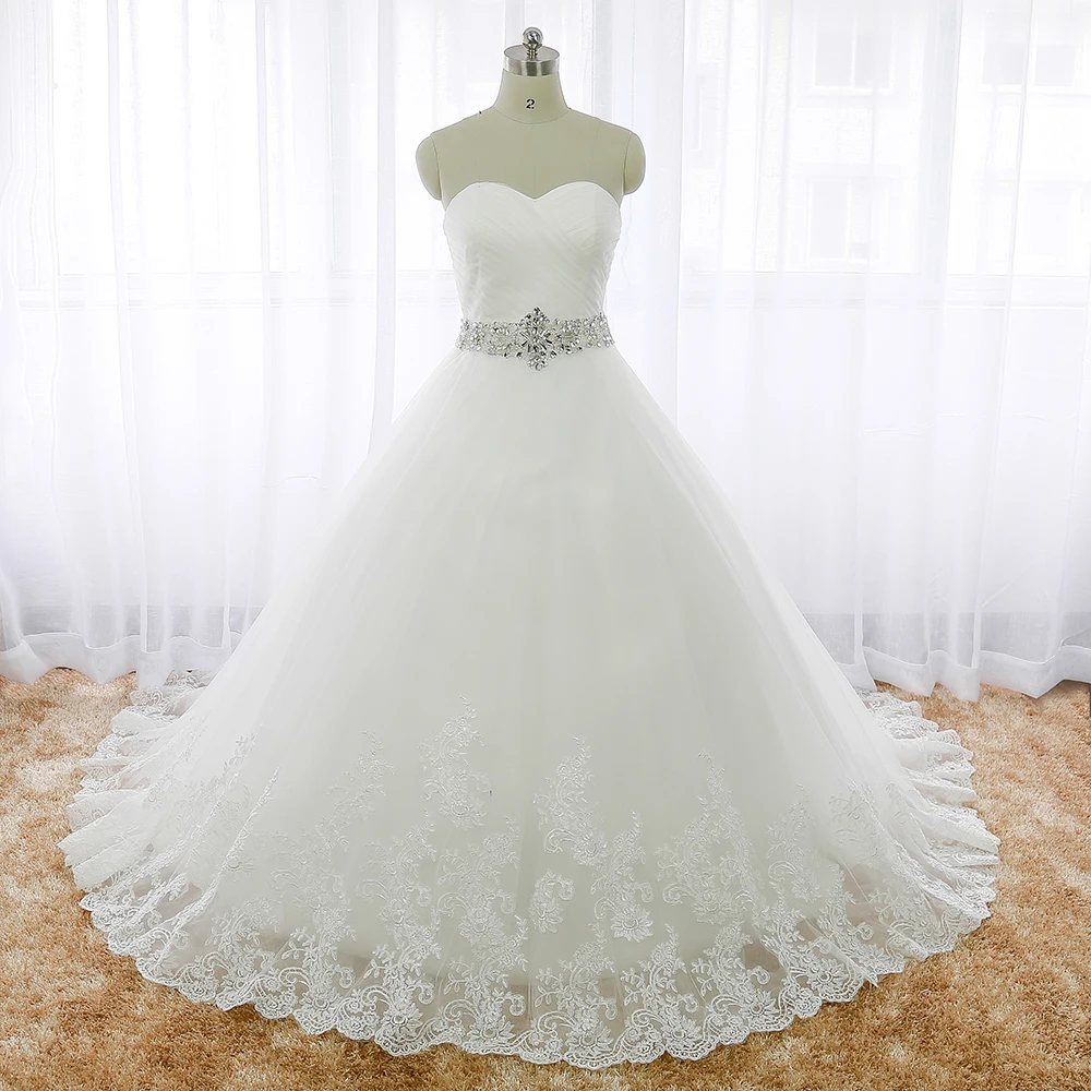 Strapless Crystal Rhinestone Wedding Dress Real Photo Lace Ivory A Line