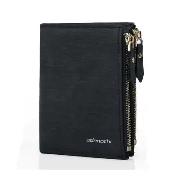 

PinShang Men Wallet Soft PU Leather Short Wallet with Double Zipper Classic Commercial Business Fashion Purse Pockets ZK40