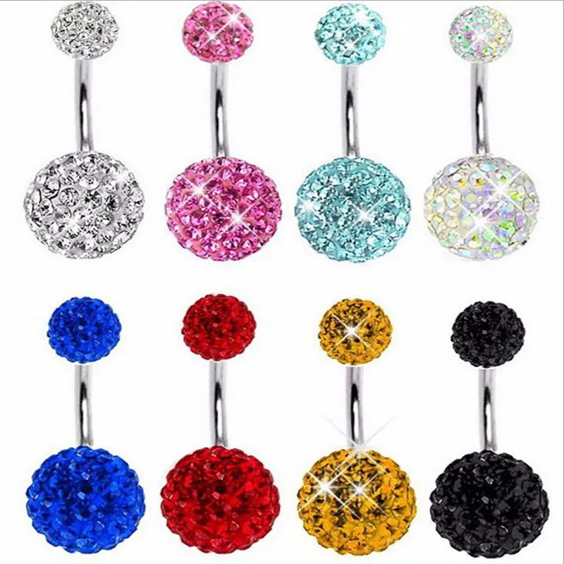 

Shamballa Navel Piercing Jewelry Sexy Crystal Disco Round Ball Stainless Steel Belly Button Rings Body Jewelry Pircing Ombligo