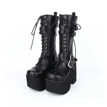 Симпатичные панковские туфли принцессы; сезон осень-весна; ботинки в стиле аниме; обувь на толстой платформе; ботинки в стиле панк; стильная женская обувь на очень высоком каблуке; pu7002