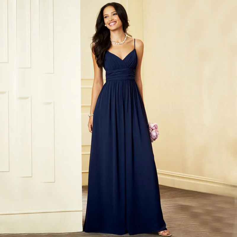 159 70 B5035 Spaghetti Strap A Line Chiffon Sexy Maix Formal Gown Prom Navy Blue Bridesmaid Dress Cheap Long Vestidos De Festa