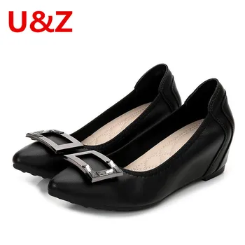 

Gray/Black Soft Leather women 4cm pumps,Office ladies must-have middle heel wedges pumps elegant buckle Pink/Apricot shoes Sale