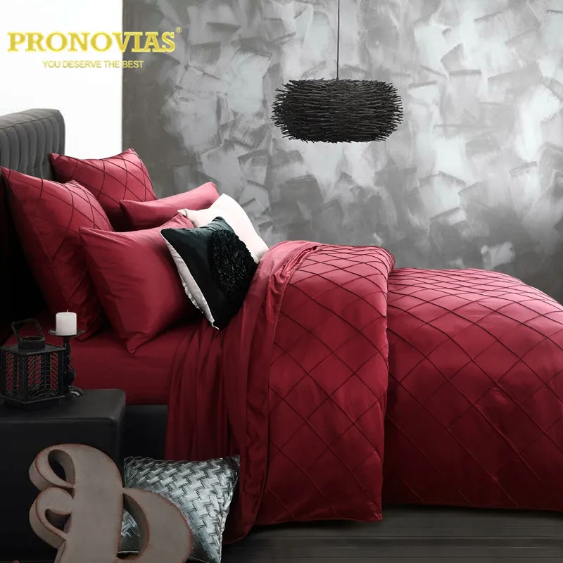 

luxury bed linen washed silk hand embroidered checks bedding set king queen size duvet cover bed sheet pillow case 4/6pcs/wine