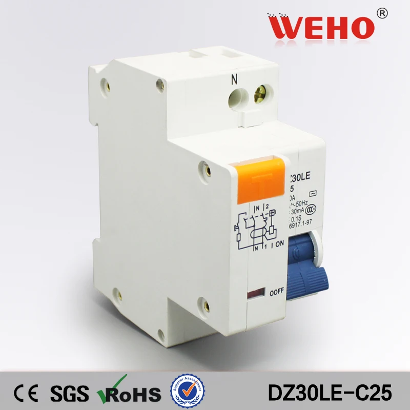 DZ30LE C25 Rcbo 1P 25A Electric Leakage Portable Residual Protection