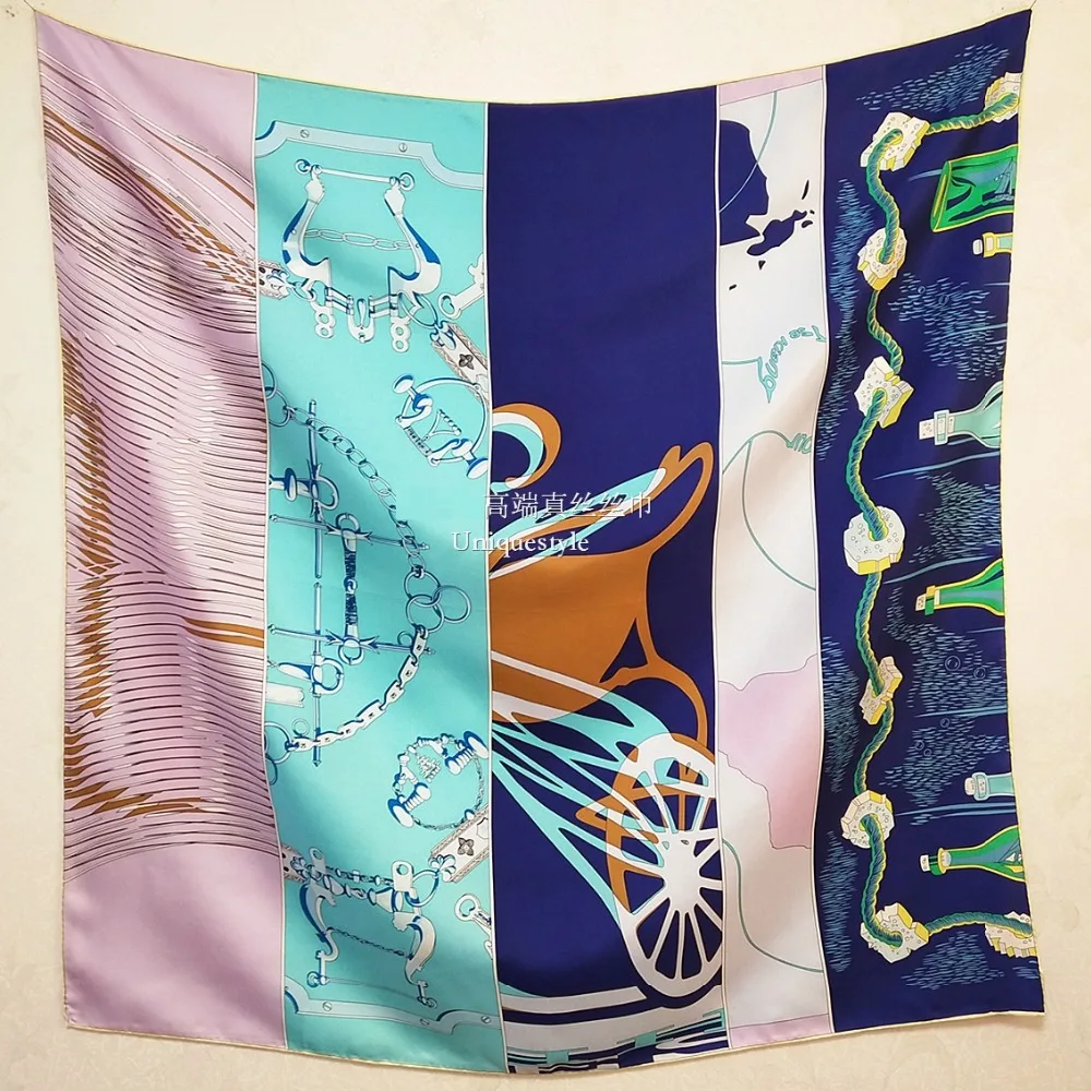 

Fashion Patchwork Print 100% Silk Scarf Hijab Head Scarves for Women 88*88CM