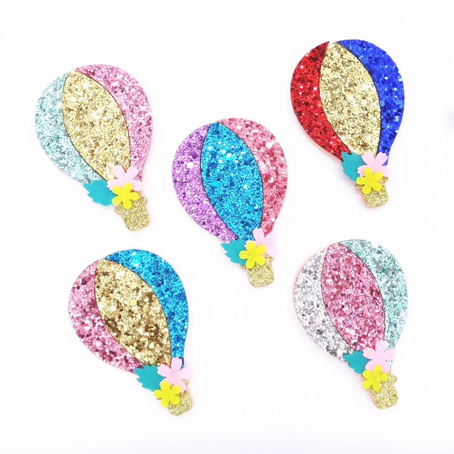 

10PCS Glitter Leather/Non-Woven Fabric Fire Balloon For Girls Hair Clips Bows Applique Patches DIY Craft Party Decoration Y0314