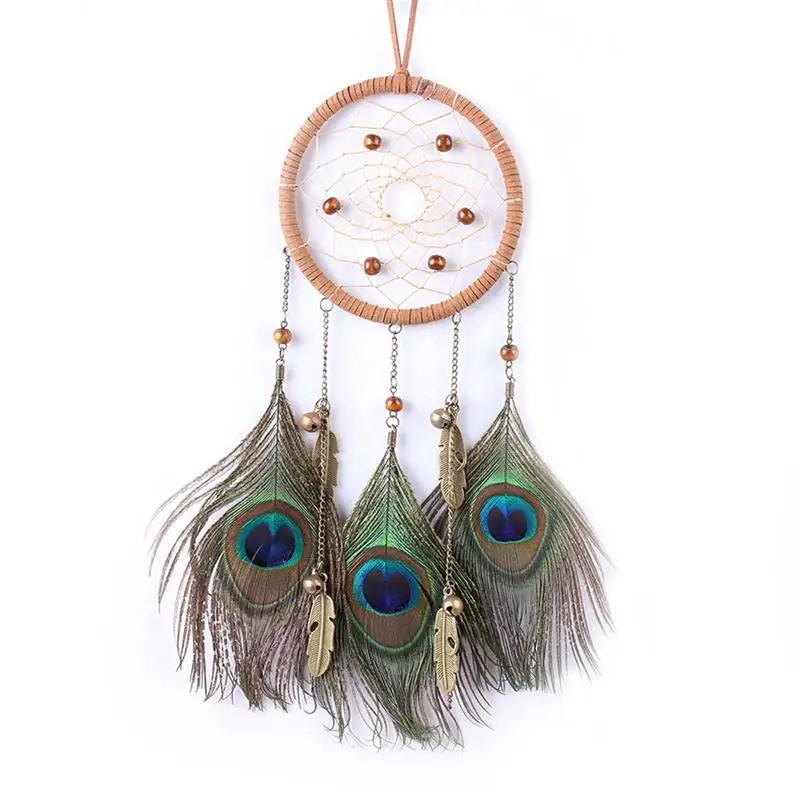 Hanging Dream Catcher Ornament Fashionable Handmade Peacock Feather Wall Hanging Decor Wall