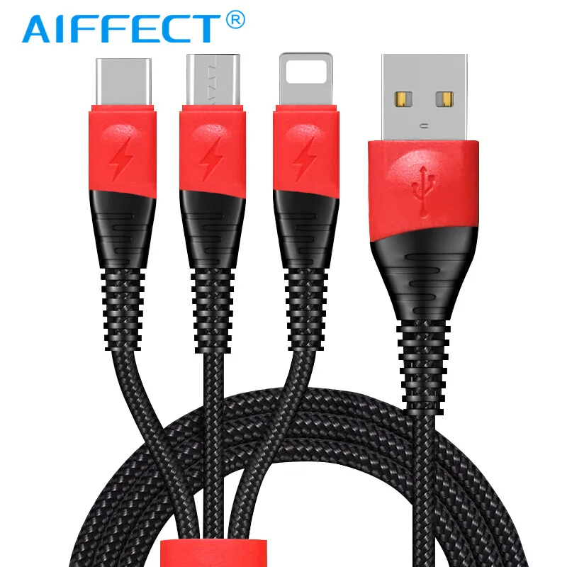 

AIFFECT 3 in 1 USB Cable for iPhone XS XR X 8 7 6 Mobile Phone USB Type c Cable 2 in 1 Charging Cord Micro USB Charger Cable