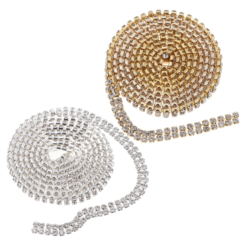  2-Row Crystal Rhinestone Close Chain DIY Diamond Mesh Ribbon 1 Yard