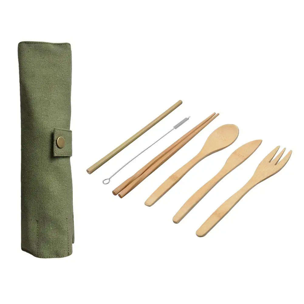 

6PCS Japanese Wooden Cutlery Set Bamboo Cutlery Straw Cutlery Set With Cloth Bag Kitchen Cooking Tools Dropshipping