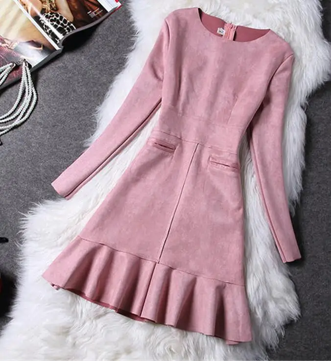 

2018 New Winter Fashion Slim Women Suede Dress Long Sleeve Elegant Casual christmas dress party dresses vestidos