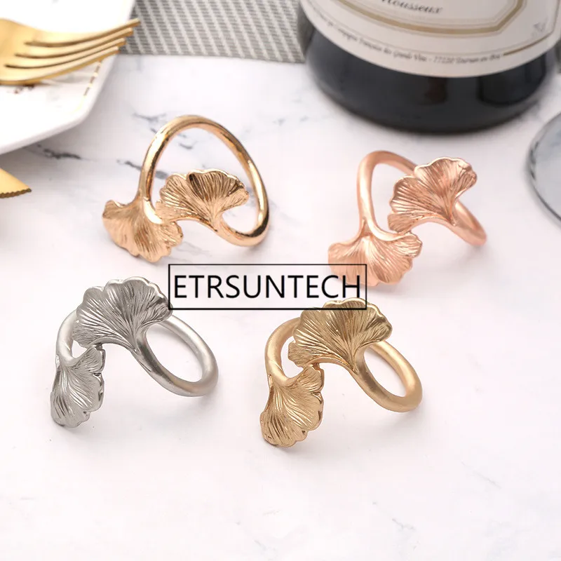 

100pcs Ginkgo Shape Napkin Buckle Ring Metal Alloy Gingko Leaf Serviette Holder Wedding Party Banquet Table Decoration
