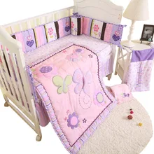 Детский комплект постельного белья с бабочками, комплект детской кроватки из 4 предметов, хлопковое постельное белье с рисунком животных из мультфильма, включает одеяло
